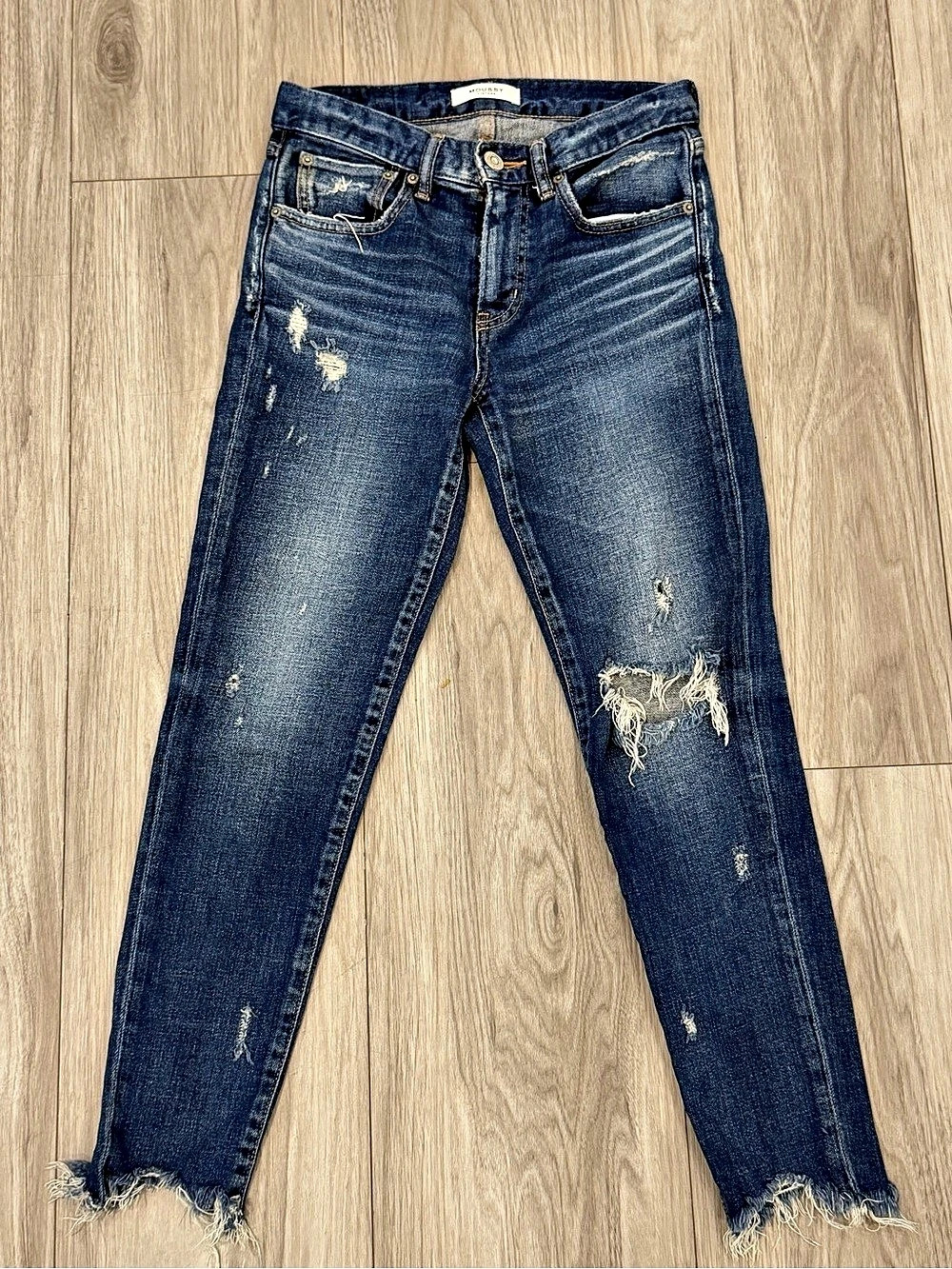 Moussy Vintage Glendele Distressed Skinny Crop Jeans Blue Raw Hem - Size 26
